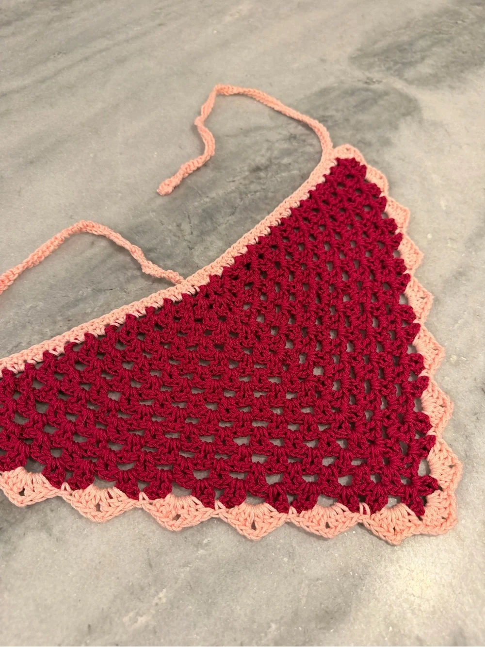 Handmade Crochet Bandana Head Scarf Cotton Boho Triangle Wrap Fest Cottagecore